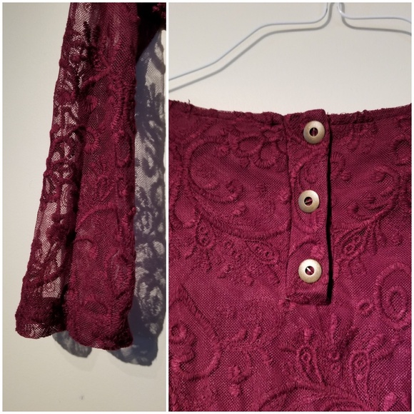 Mimi Chica Burgundy Dress Size Small 3/4 Sleeves - Picture 7 of 8